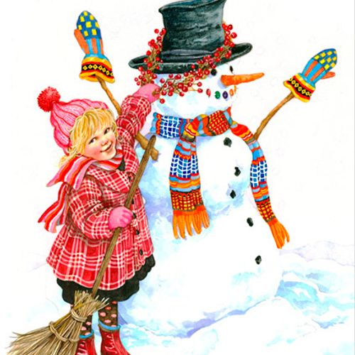 little girl and snowman/book illustration