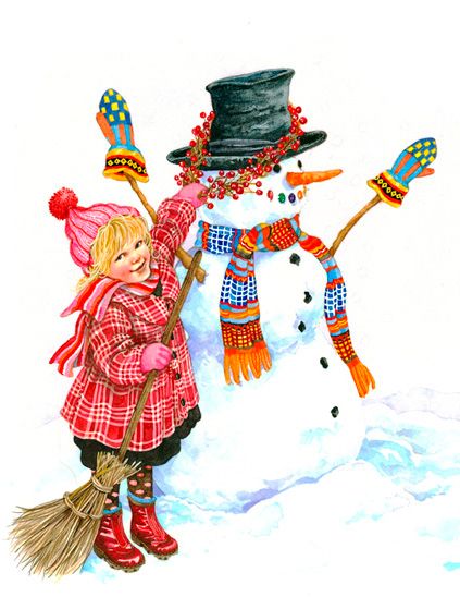 little girl and snowman/book illustration