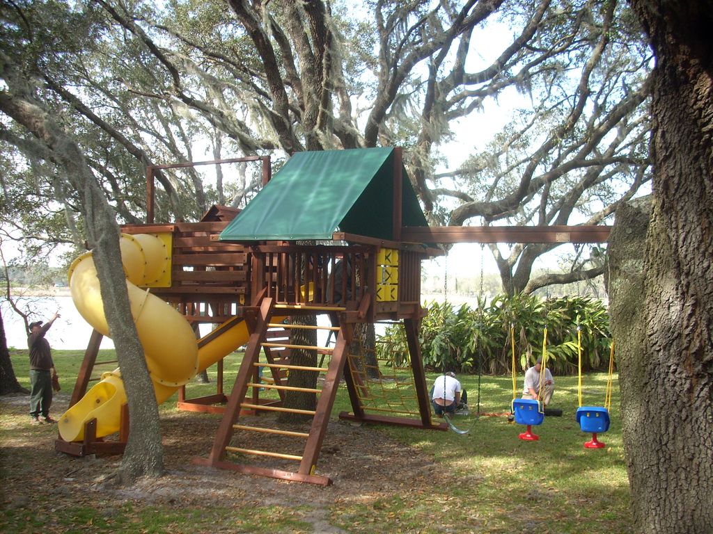 Custom playsets made of refurbished redwood and re