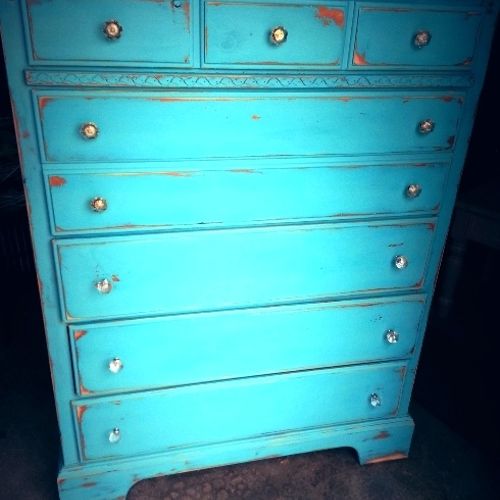 vintage dresser in turquoise chalk paint
