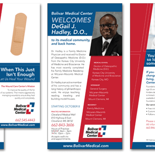 Rack card and ads designed for Bolivar Medical Cen