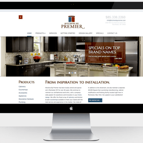 Kitchens by Premier website. Branding, logo, graph