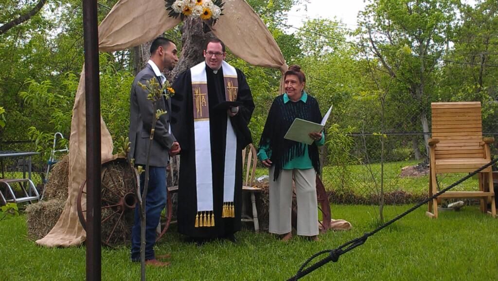 All hands on deck, waiting for the beaming bride!