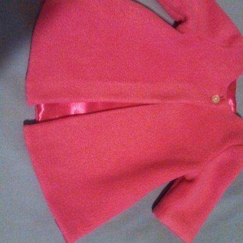 Satin lined, pink fleece coat for 18 inch doll.