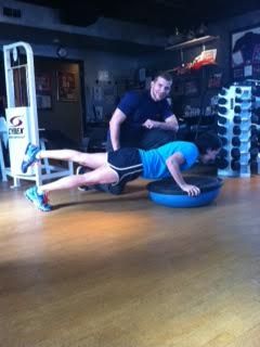 William pushing Carie on the Bosu. This was a fant