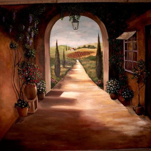 TrompeL'oeil Tuscan Mural on wall outside patio
