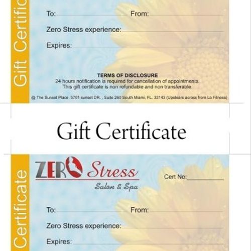 Gif Certificate Design For Zerro Stress Spa Coral 