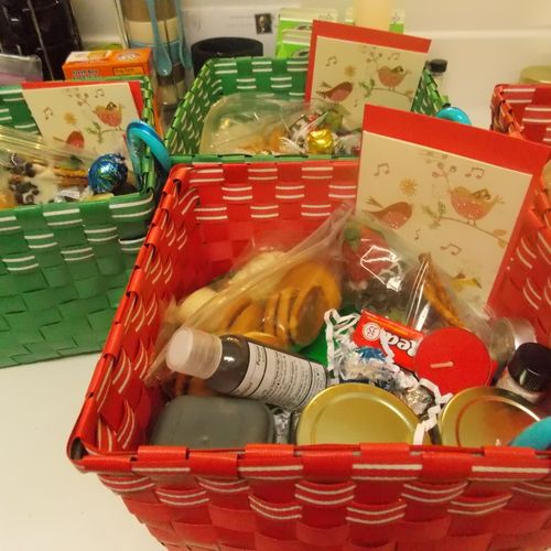 Photo of gift baskets I did at christmas. Items in