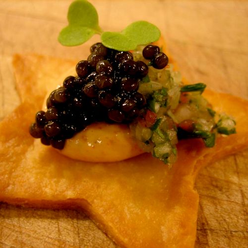 Texas Caviar.  Fried Tortilla, Cascabel Creme Frai