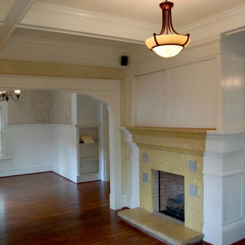 Plaster fireplace surround and media center