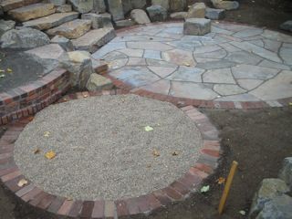 Mixed material, brick and stone patios