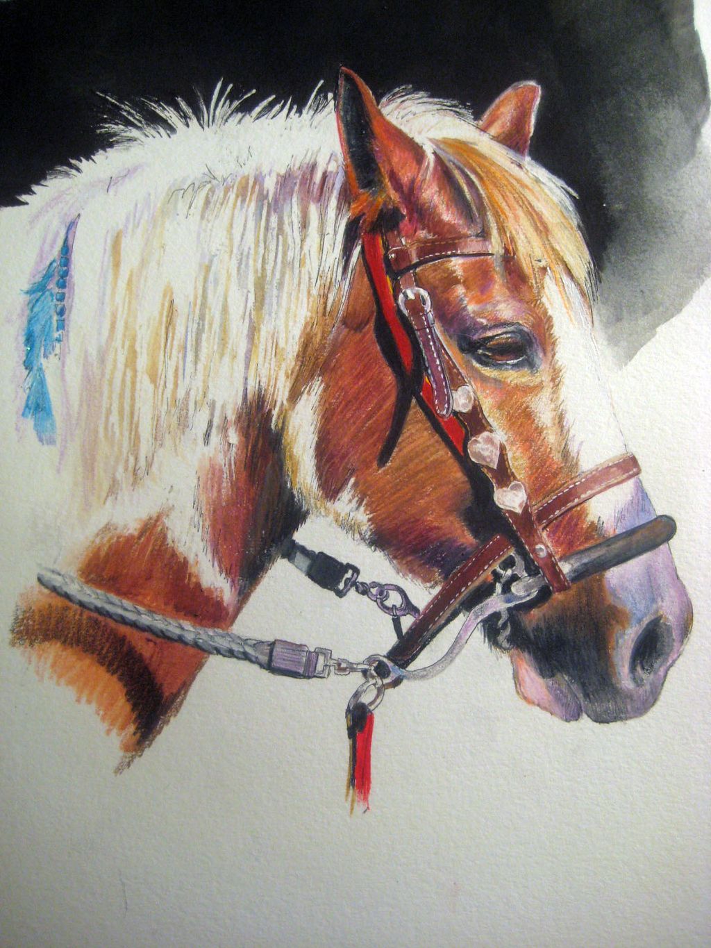 "The Blue Feather", a watercolor pencil portrait.