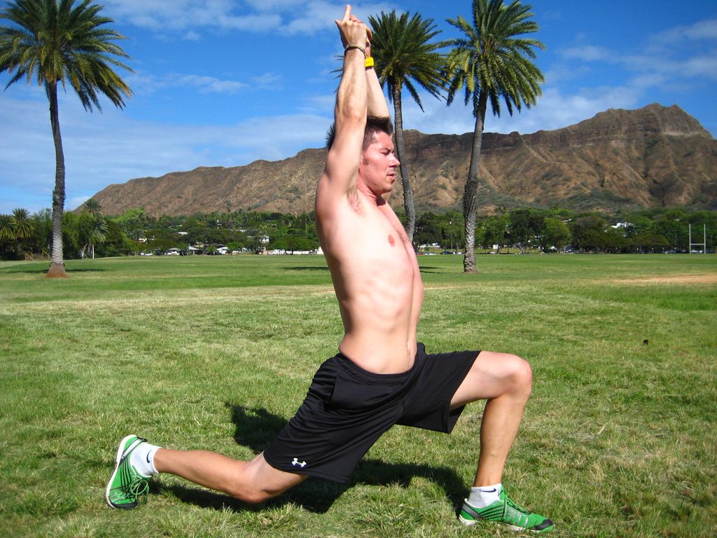 Hip flexor stretch with Warrior.