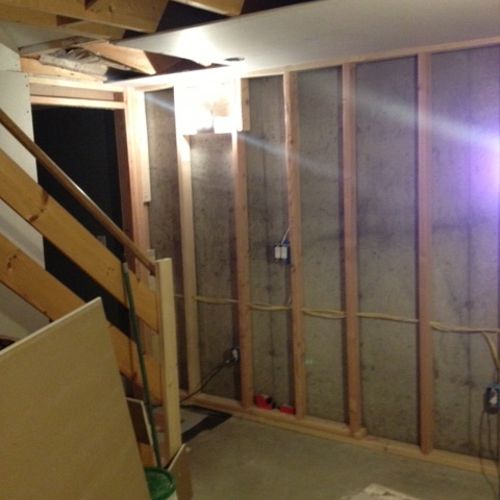 Before picture of a recent basement remodel. April