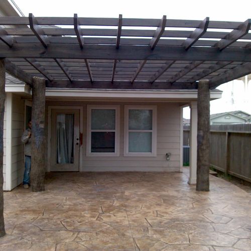 Flagstone Stamped Patio and walkways with Pergola 