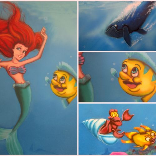 Mural Ariel theme  airbrush and traditional brush 