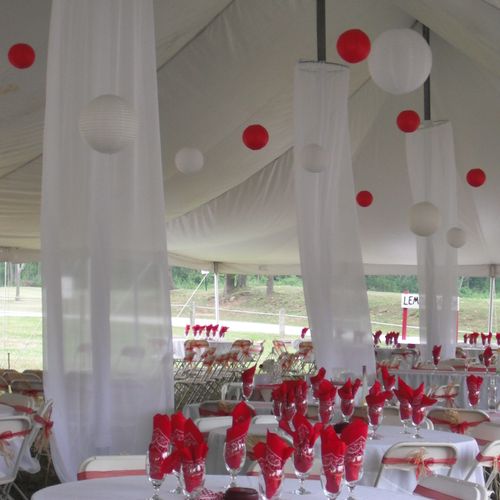 red and white pole tent