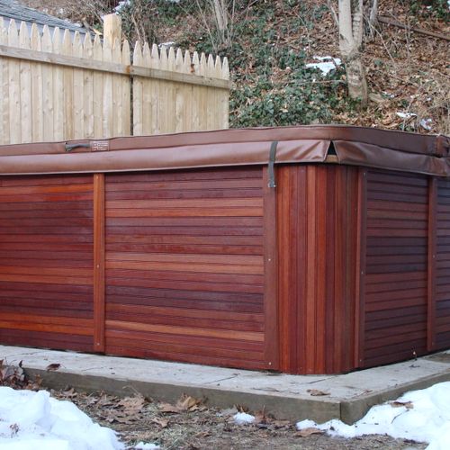 This hot tub was remodeled with custom built mahog