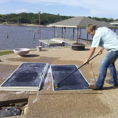 Solar screen cleaning during cleaning shot on Lake