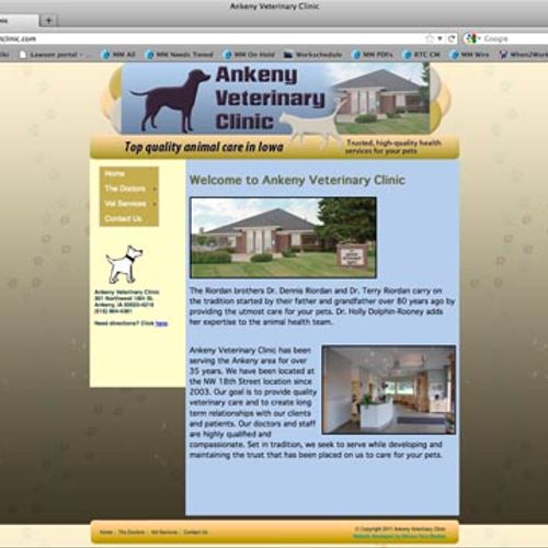 Home page for a veterinary clinic.
