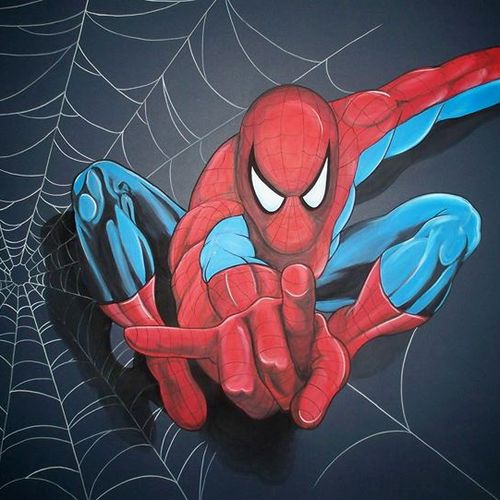 Spiderman with a web. This was a four foot mural p