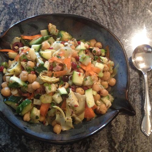 Chickpea, bean and Vegetable Greek Salad
