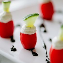 Whipped Feta Filled Cherry Tomato with Basil Infus