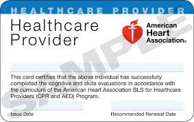 Sample BLS for Healthcare Provider card you will r