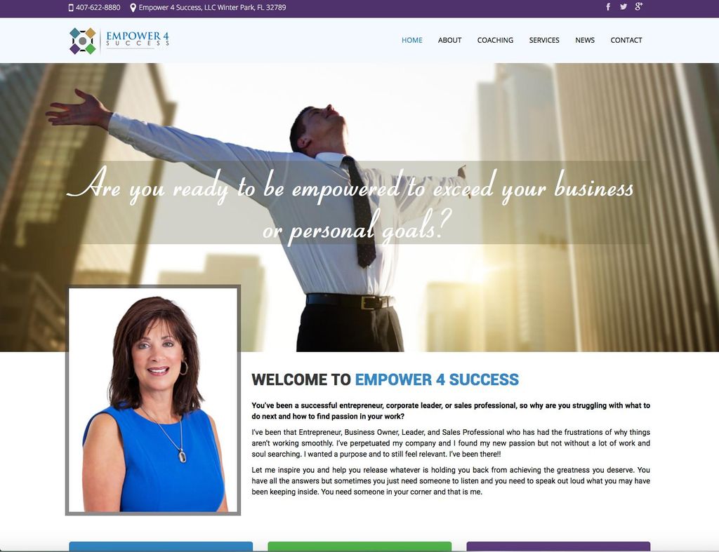 Empower 4 Success Coach - Custom wordpress website