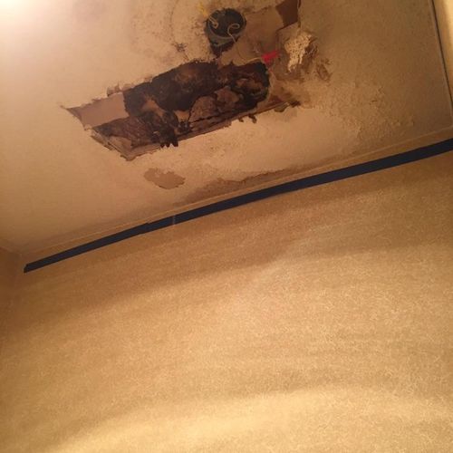 Water leaking from upstairs bathroom toilet We rep
