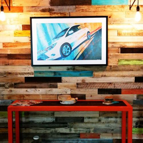 Pallet wall with a custom built entry table. We al