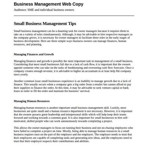 Business management web copy