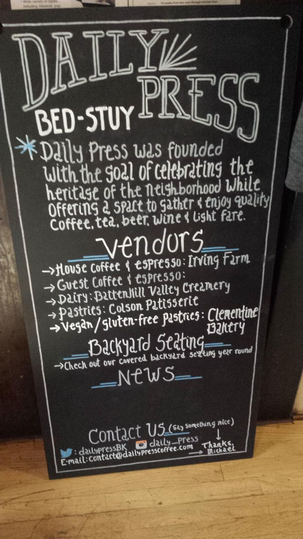 The message board at The Daily Press in Brooklyn, 