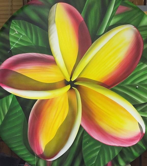 Oil painting of plumeria flower on canvas 4' X 4'