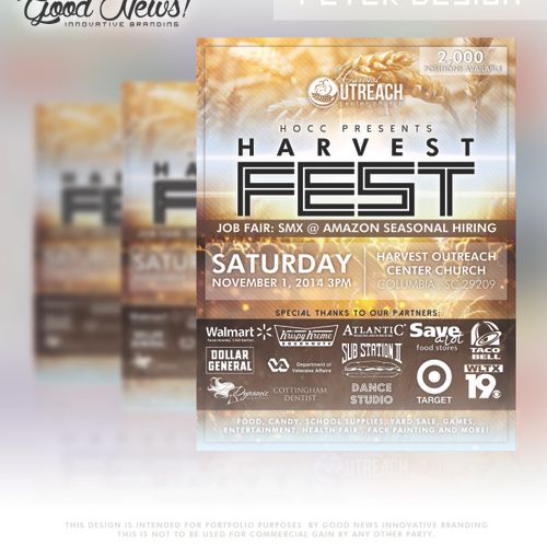 Flyer design for Harvest Outreach Church.