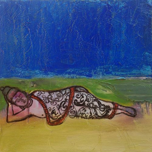 "Reclining Buddha" oil on canvas, 10x10 inches