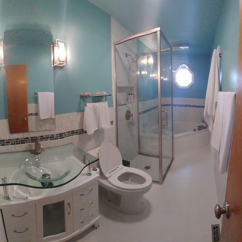 After photo of turning 2 bathrooms into 1.