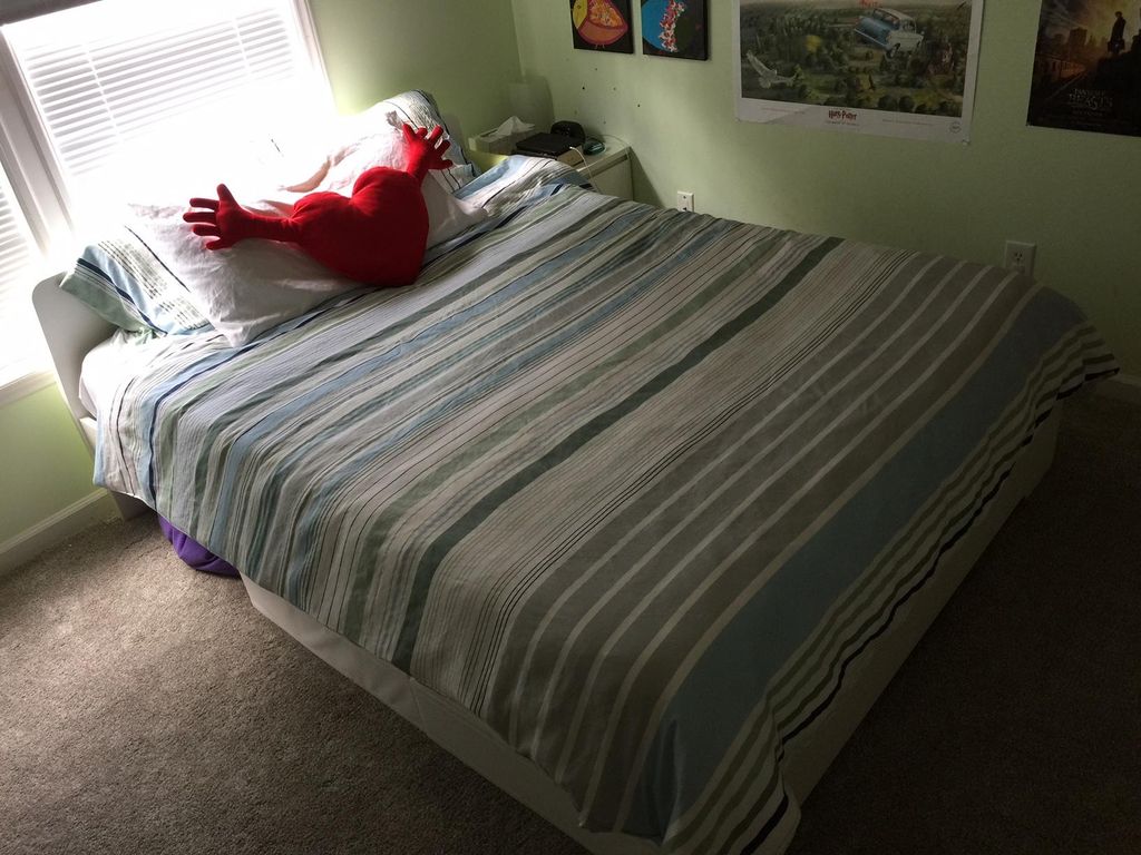 Queen size IKEA bed and side table. 