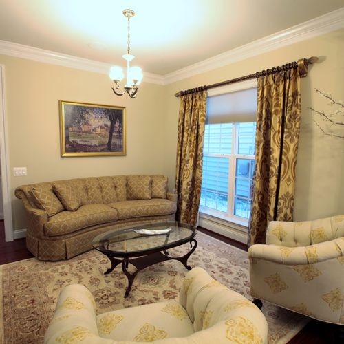 Beautiful living room in elegant cream and warm go