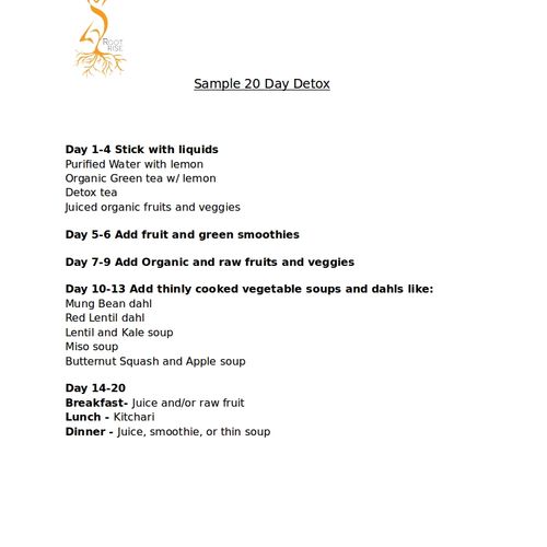 Sample 20 day detox plan. Detoxes can be a great w
