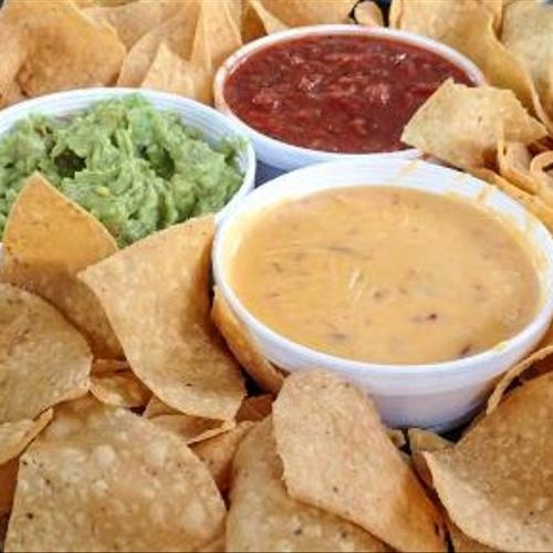 Guacamole, Salsa and Queso with Tortilla Chips