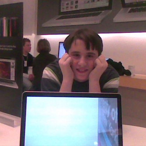 This is my son at the Apple Store in the Mall of N