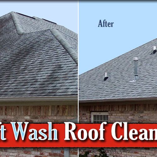 Before and after of a roof cleaning. no Pressure w
