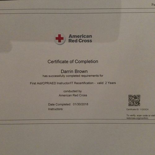 CPR/First Aid Trainer Certificate
