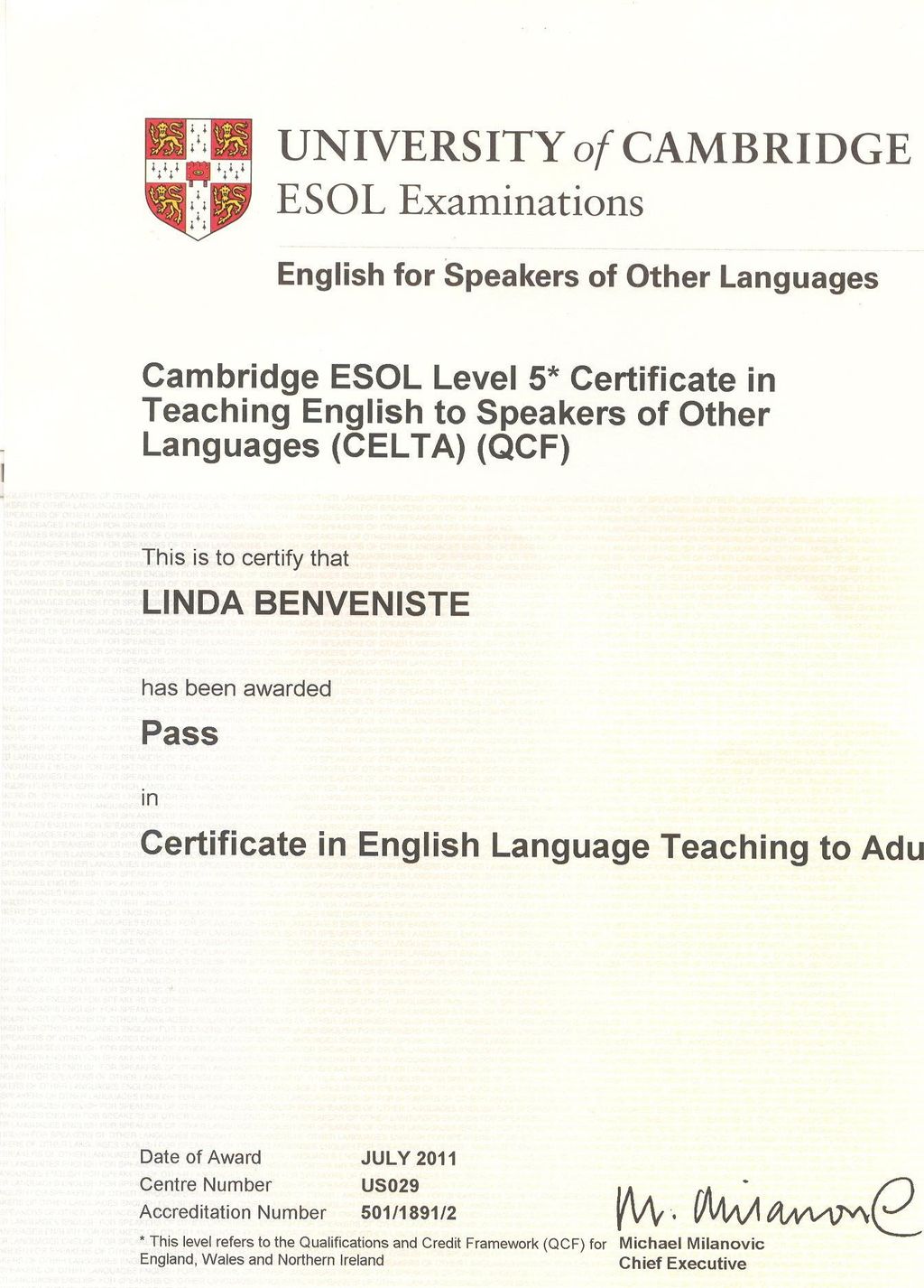 Teaching Certificate, University of Cambridge