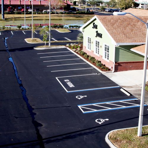 Here is an aerial view of a parking lot we striped