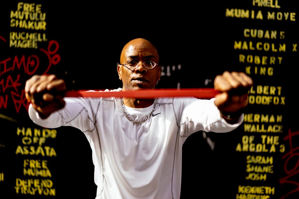 Leading a group training. 