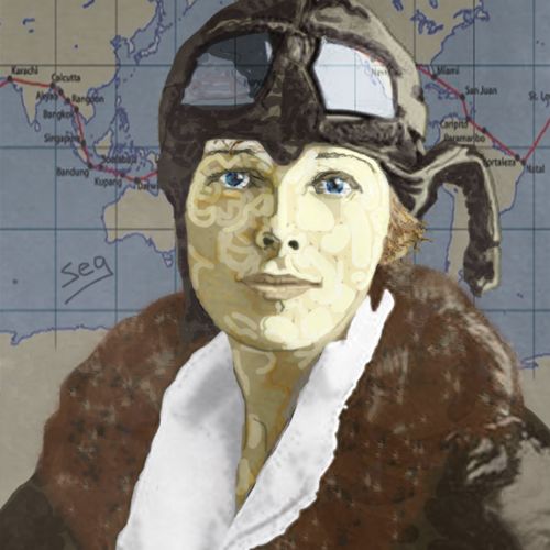 Traditional art & digital painting of Amelia Earha