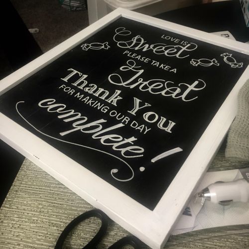 Hand painted party favor chalk sign