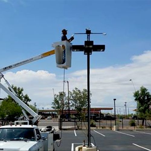 Our Bucket Truck can service pole lighting with ea